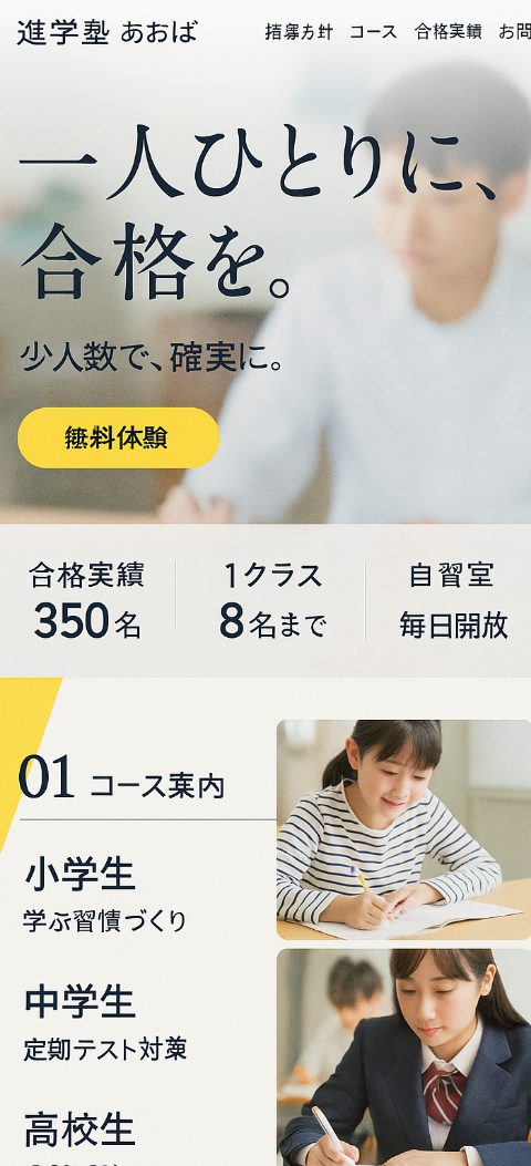 学習塾のホームページ案(スマホ表示)