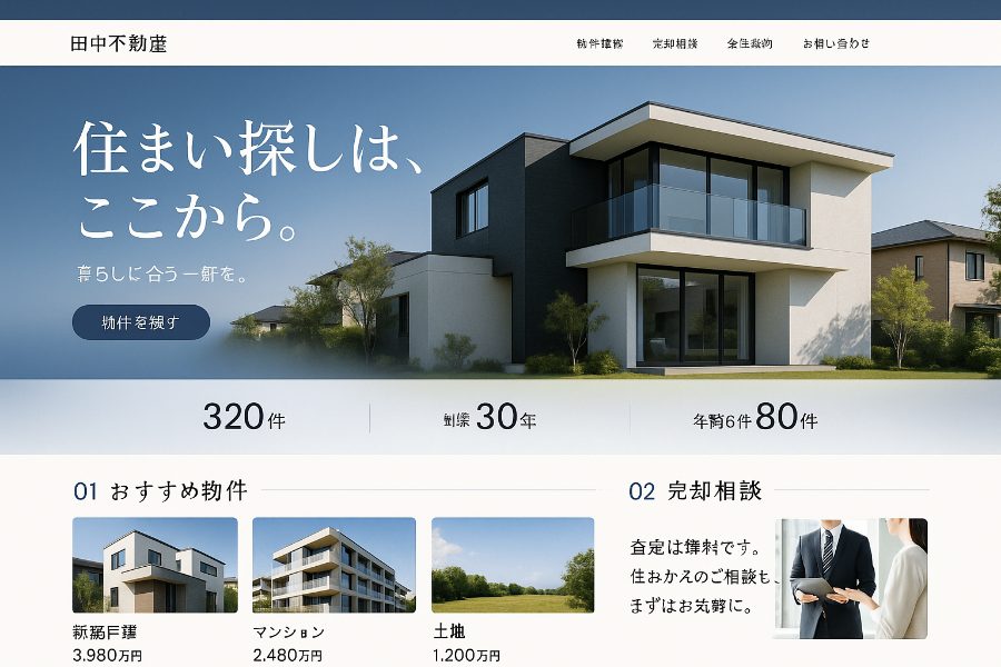 不動産のホームページ案(PC表示)